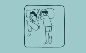 illustration of couple sleeping Chasing spoon position