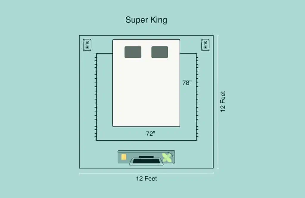 super king size bed room dimensions illustration