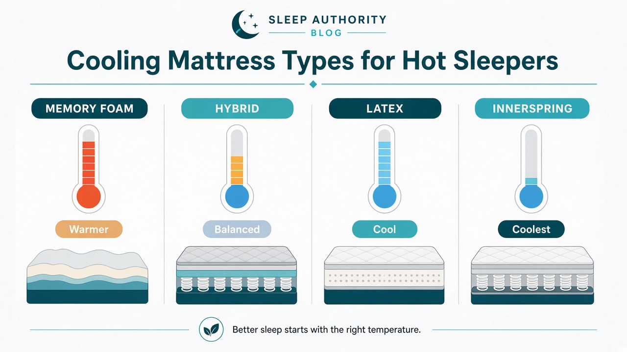 Cooling mattress types comparison infographic for hot sleepers