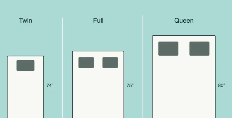 twin vs full vs queen mattress illustration